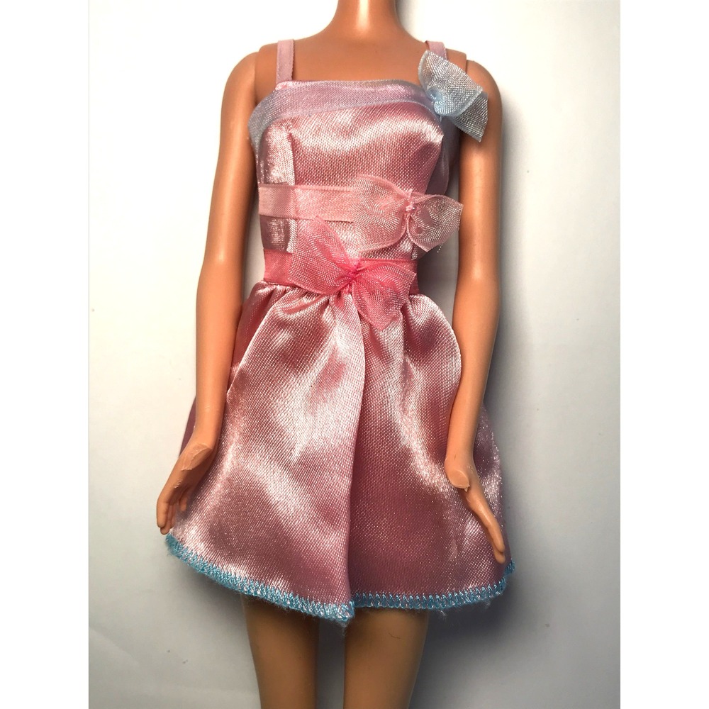 Barbie Doll Clothing Light Pink Satin Sheer Ribbon Belts with Bows Dress